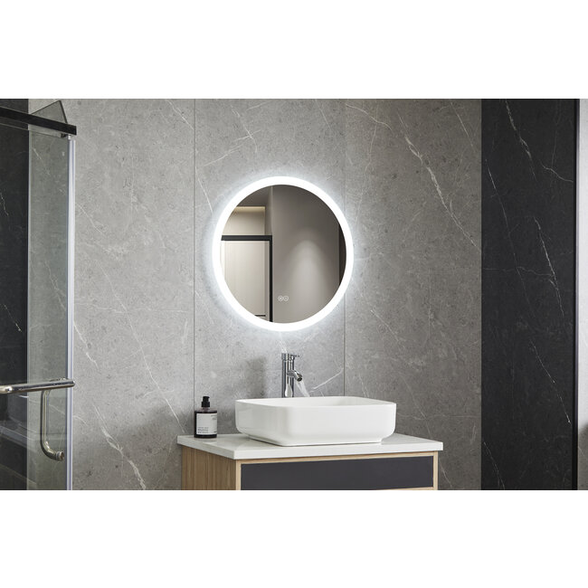 Spiegel rond 80 cm frameloos, inbouw led verlichting en anti condens