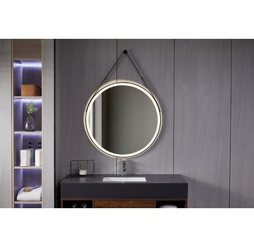 Bella Mirror Spiegel rond 80 cm met trendy riem zwart frame, inbouw led verlichting en anti-condens