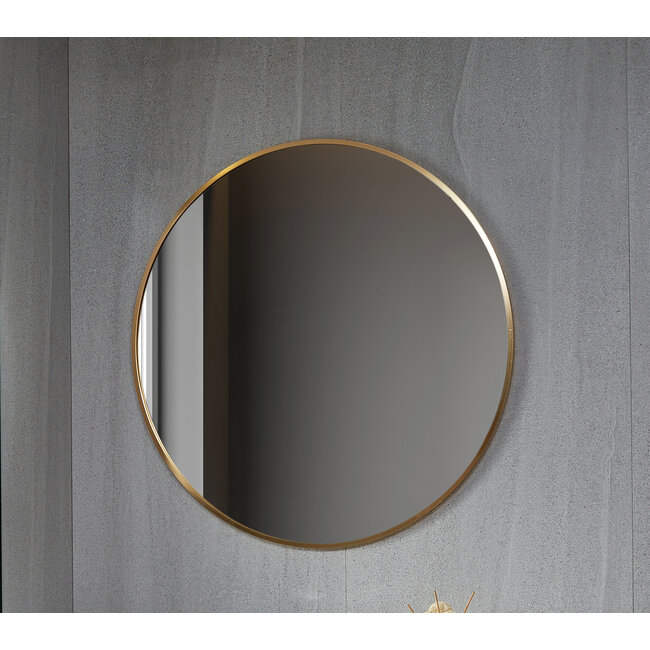Spiegel rond 80 cm met koperen frame