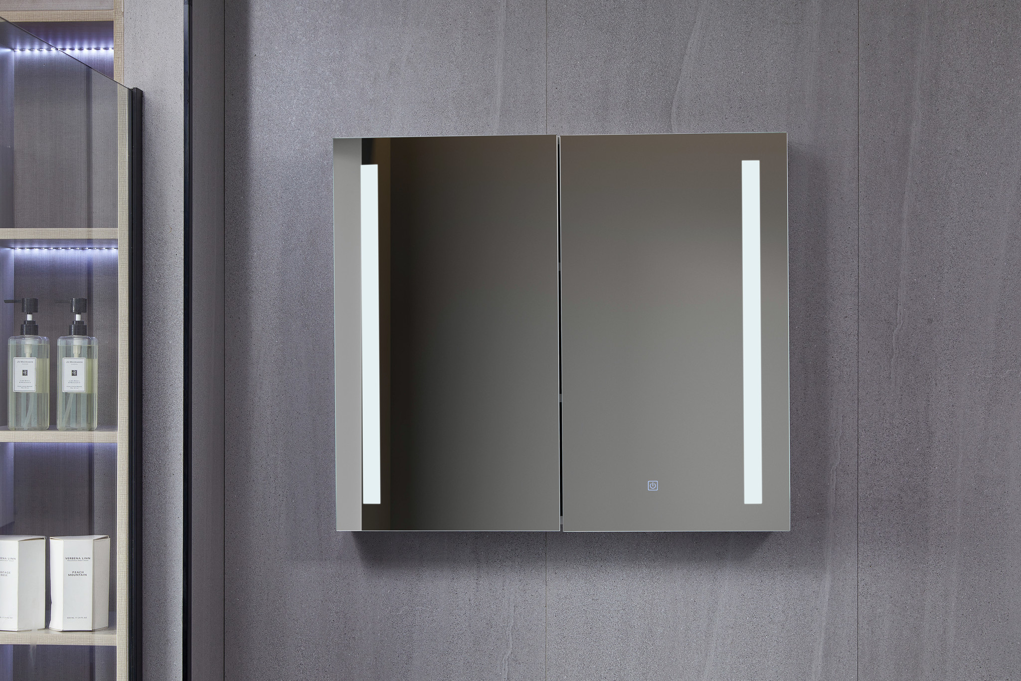 Aneutr Spiegelkast met ledverlichting, touchscreen, 3 kleuren, 80 x 13,5 x 60 cm, wandkast voor badkamer, led-spiegel, dubbele deur, 2 niveaus, in hoogte verstelbaar (80 x 13,5 x 60 cm