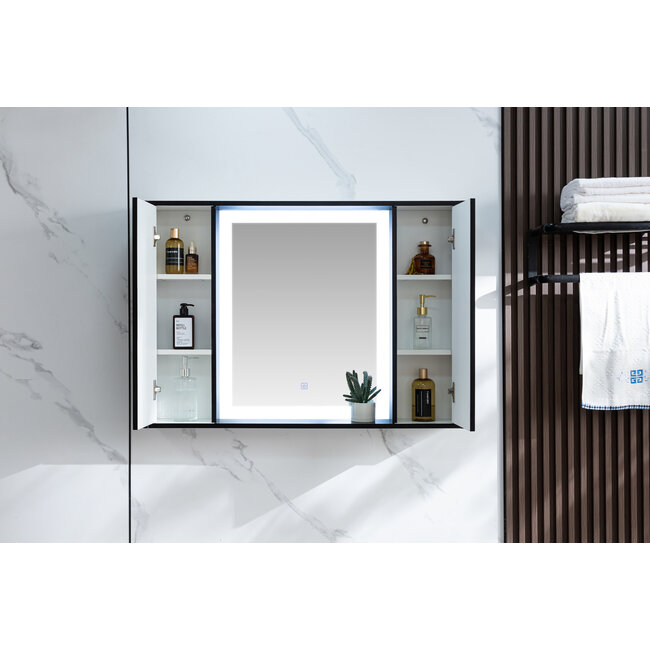 Spiegelkast mat-zwart met led verlichting 120 (b) x 70 cm (h)