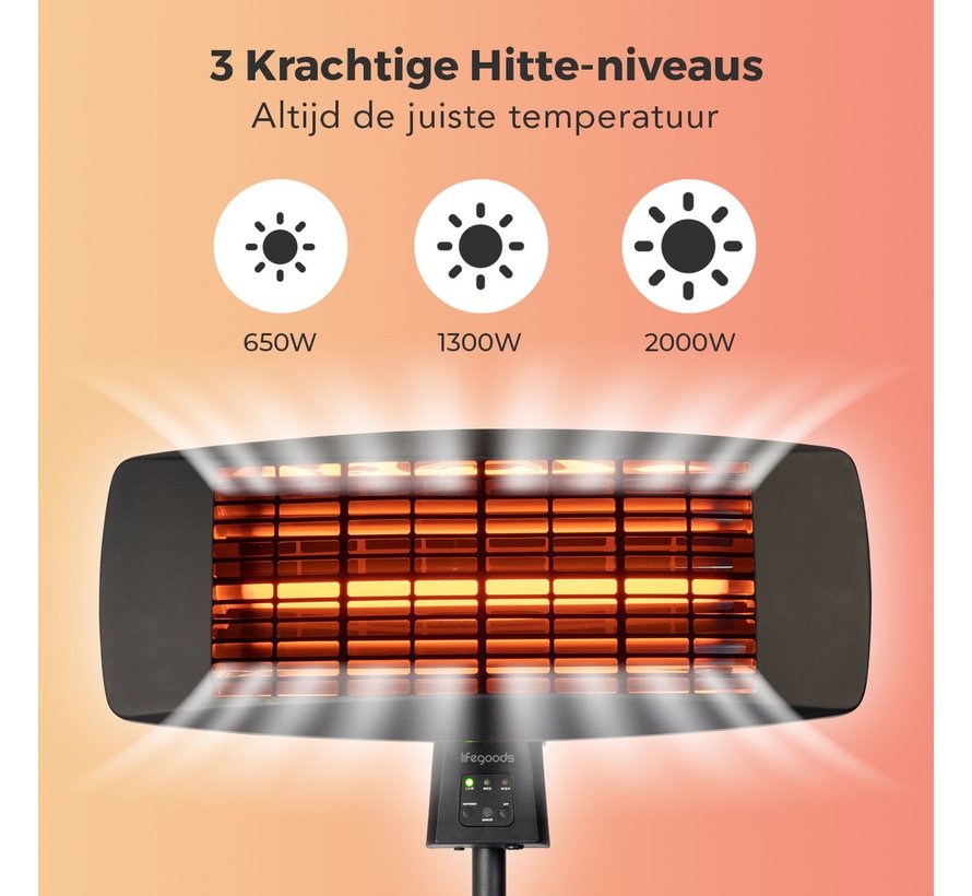 Infrarood terrasheater verplaatsbaar 650W, 1300W, 2000W met afstandsbediening