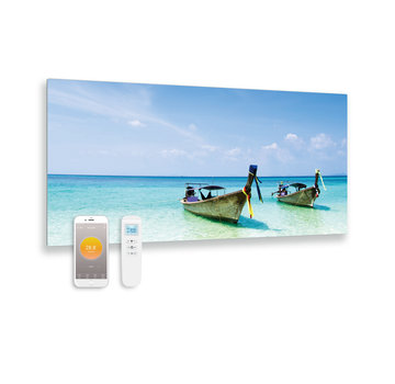 Quality Heating Bedrukt glazen infrarood paneel met wifi en remote control zee 119x59 700Watt