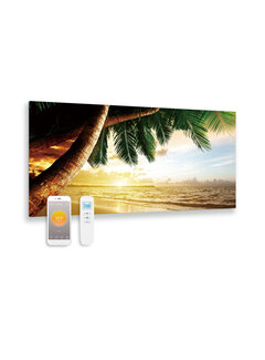 Quality Heating Bedrukt glazen infrarood paneel met wifi en remote control palmboom 119x59 700Watt