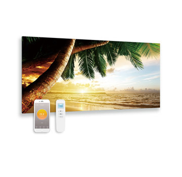 Quality Heating Bedrukt glazen infrarood paneel met wifi en remote control palmboom 119x59 700Watt