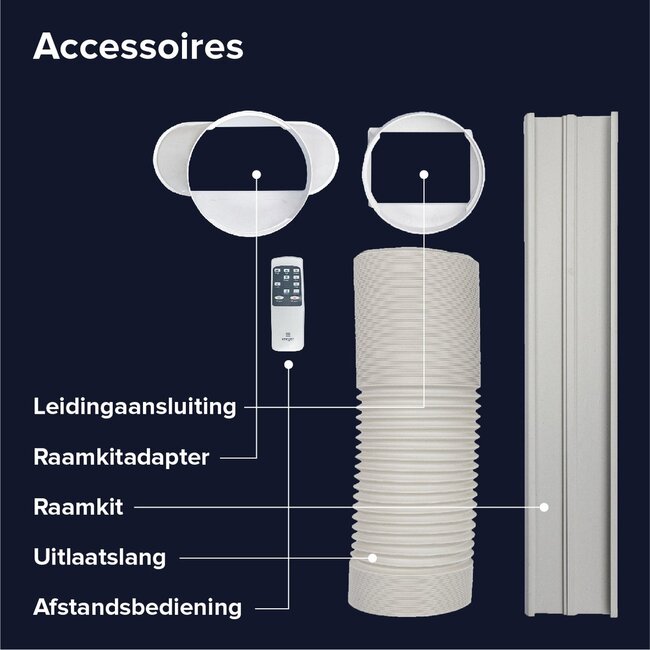 Mobiele airco Wifi ontvochtigen en ventileren met raamafdichting en luchtreiniger 7000btu
