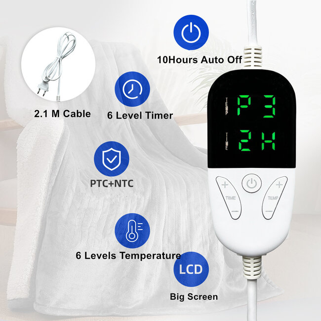 Elektrische omslagdeken - Warmtedeken - 1 persoons - 180x150 cm - Fleece - black -