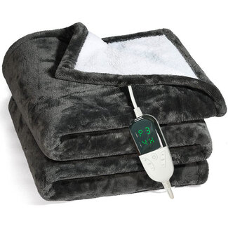 Quality Heating Elektrische omslagdeken - Warmtedeken - 1 persoons - 180x150 cm - Fleece - black -