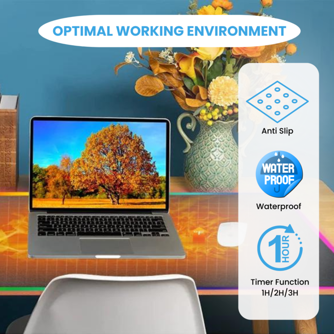 Verwarmde bureau onderlegger met draadloos oplaad functie en led 80 x 40
