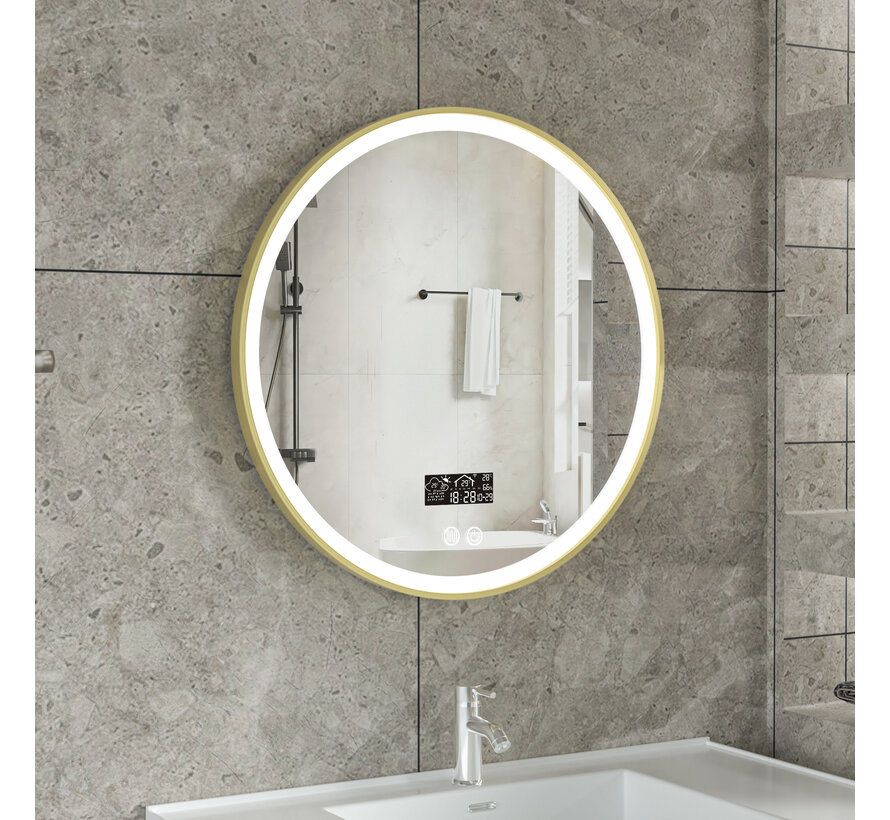 Smart spiegel rond 60cm gouden frame met led verlichting, anti-condens en wifi
