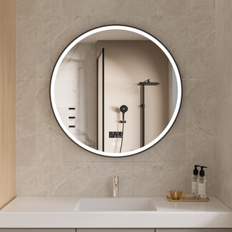 Bella Mirror Smart spiegel rond 80cm zwart frame met led verlichting, anti-condens en wifi