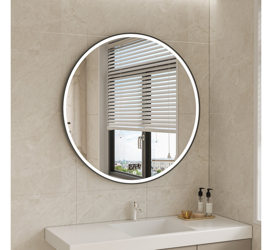 Smart spiegel rond 100cm zwart frame met led verlichting, anti-condens en wifi