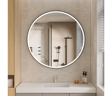 Bella Mirror Smart spiegel rond 100cm zwart frame met led verlichting, anti-condens en wifi