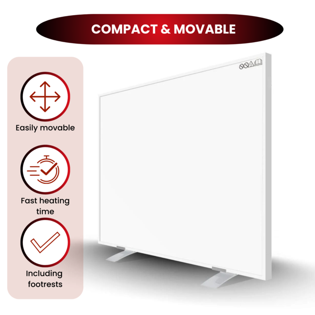 QH-AK Serie Verplaatsbaar infraroodpaneel 350, 450, 580 of 700Watt inclusief wielen