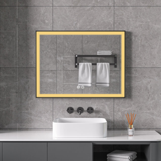 Spiegel met zwart frame, led, anticondens 60 x 60 cm