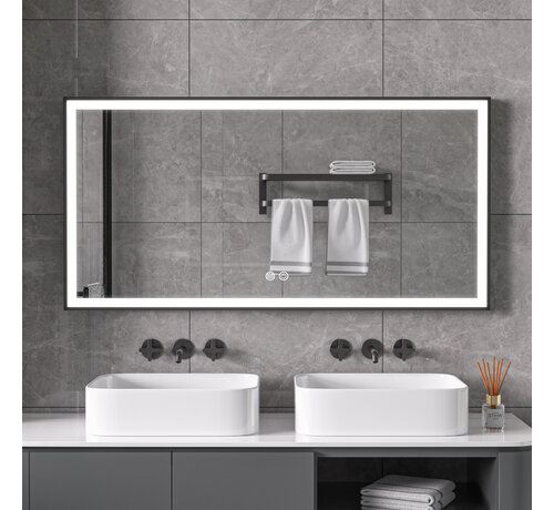 Bella Mirror Spiegel met zwart frame, led, anticondens 60 x 120 cm