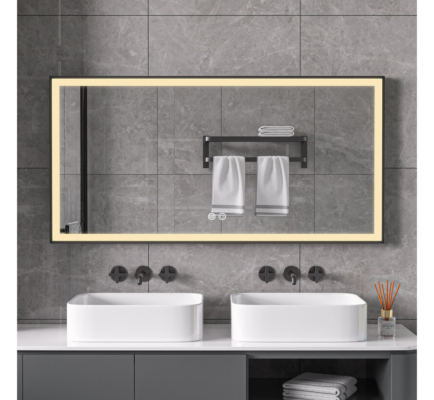 Spiegel met zwart frame, led, anticondens 60 x 120 cm