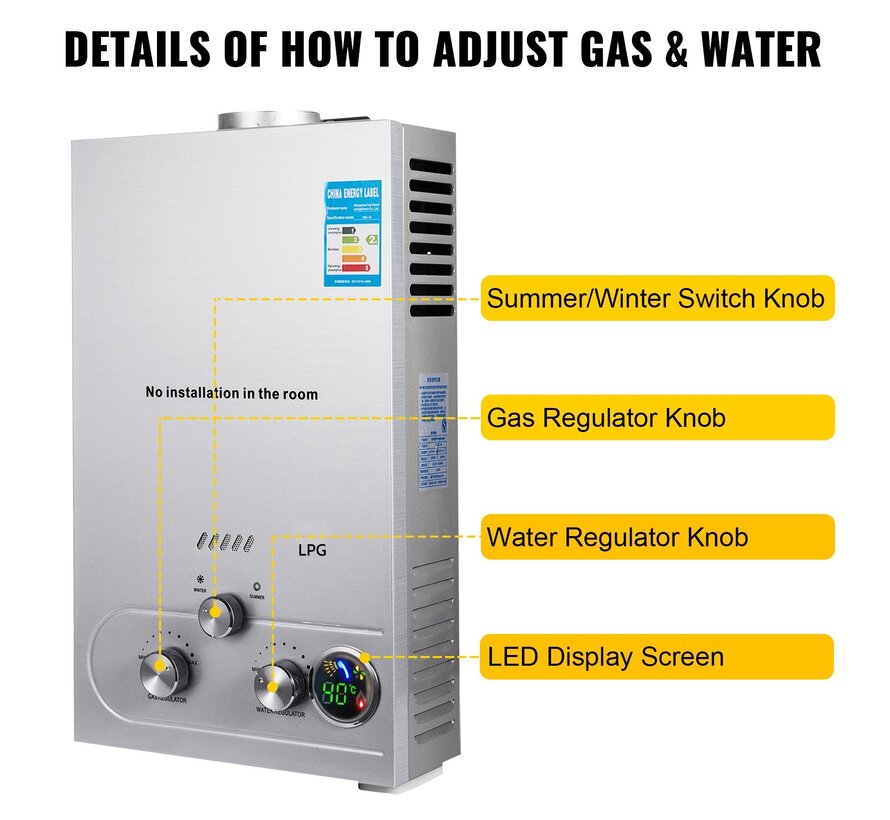 Propaan geiser - LPG geiser 12, 16 of 18 Liter / minuut Boiler