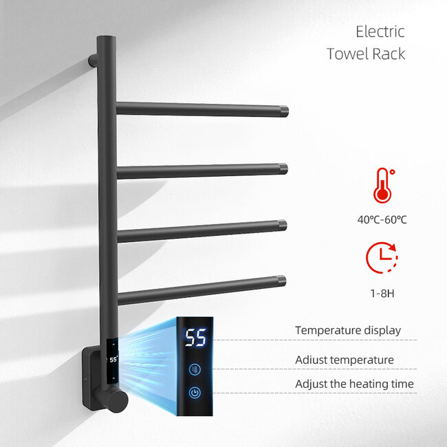 Elektrische handdoek radiator black met thermostaat
