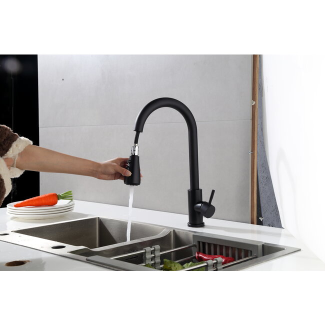 Nurion keukenkraan mat zwart met uitloop