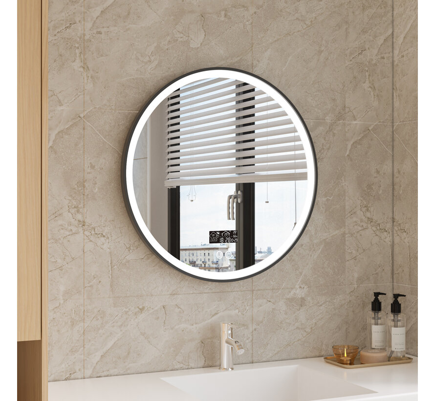 Smart spiegel rond 100cm zwart frame met led verlichting, anti-condens en wifi