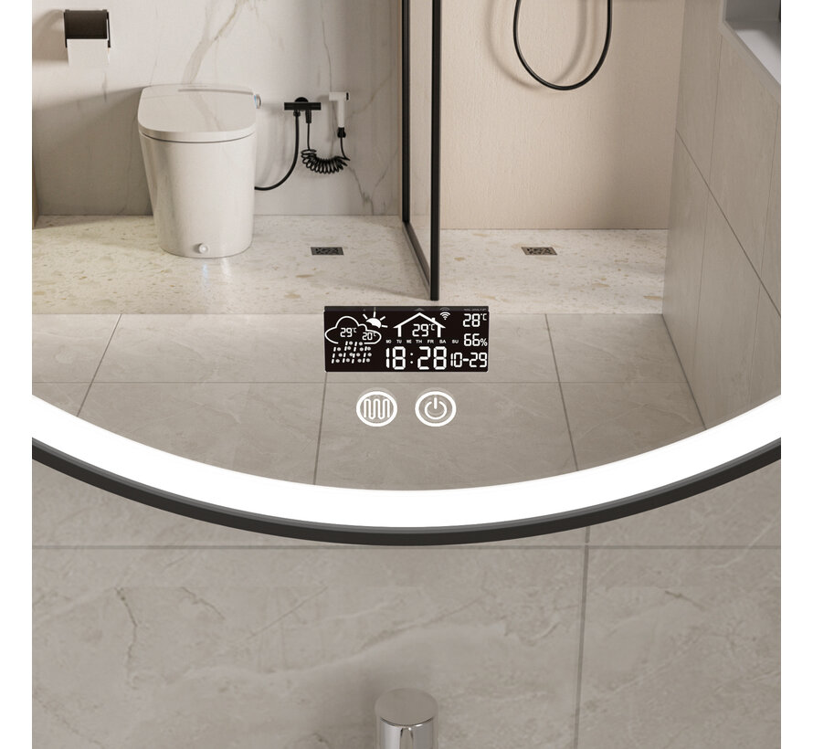 Smart spiegel rond 100cm zwart frame met led verlichting, anti-condens en wifi