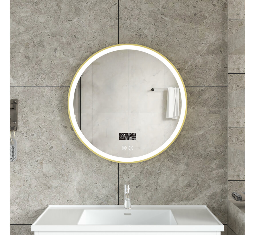 Smart spiegel rond 80cm gouden frame met led verlichting, anti-condens en wifi