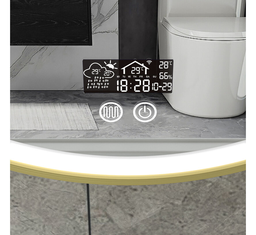 Smart spiegel rond 80cm gouden frame met led verlichting, anti-condens en wifi