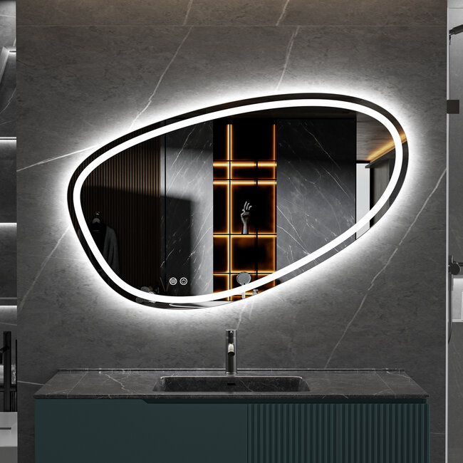 Spiegel asymmetrisch inbouw led verlichting en anti-condens 120cm breed en 75cm hoog