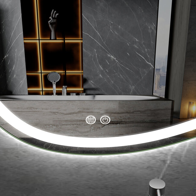 Spiegel asymmetrisch inbouw led verlichting en anti-condens 120cm breed en 75cm hoog