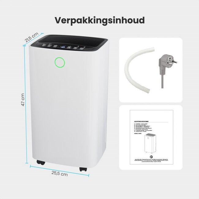 Slimme luchtontvochtiger compact 12 Liter Wifi met carbon filter