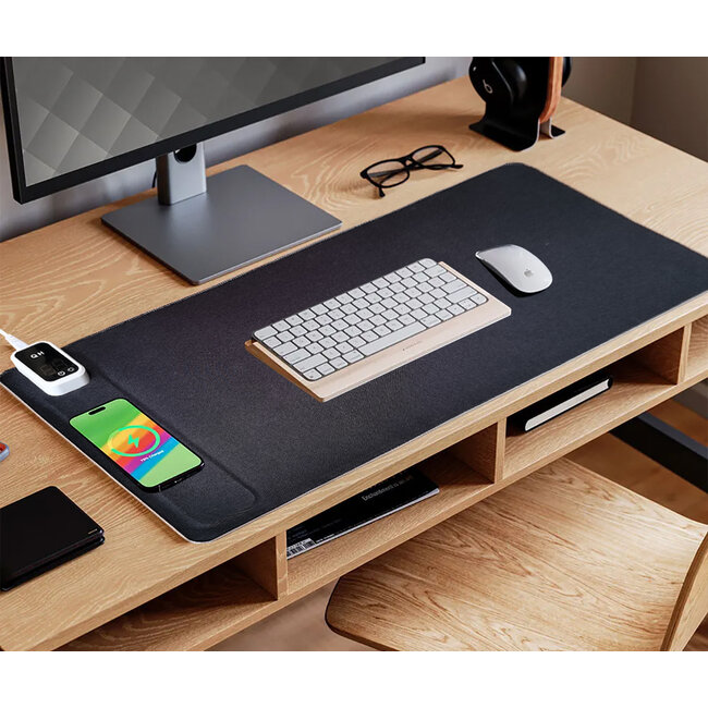 Verwarmde bureau onderlegger met draadloos oplaad functie en led 80 x 40