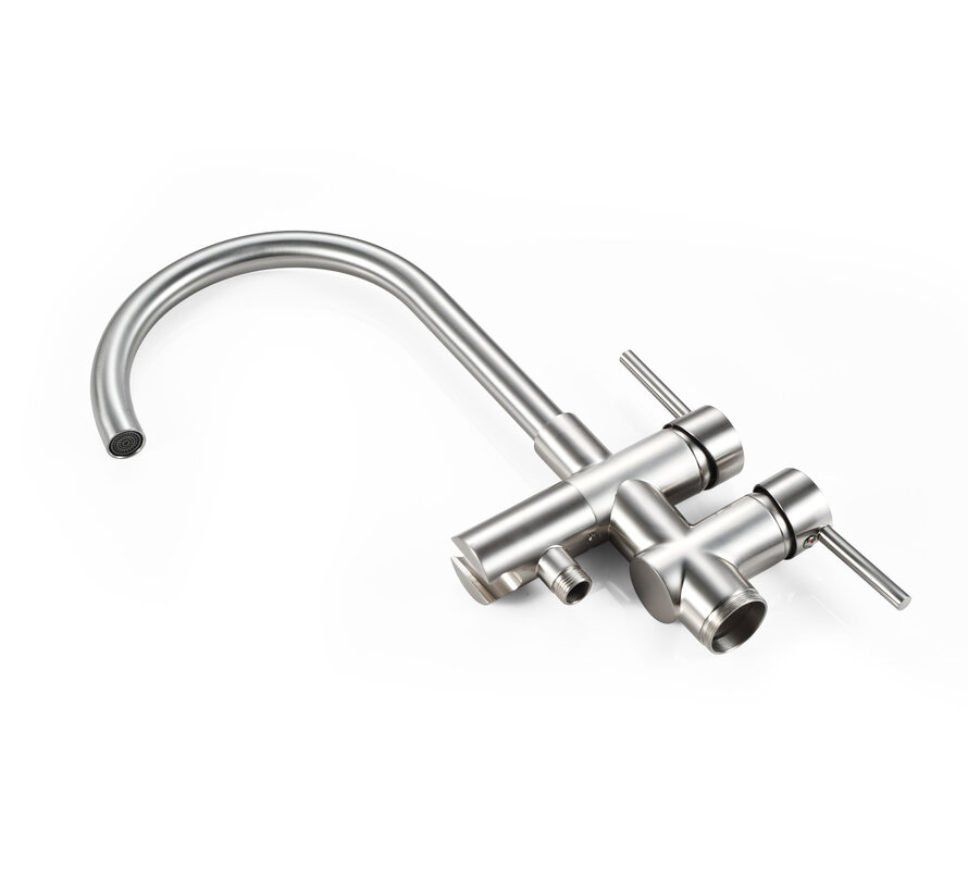 Vrijstaande badmengkraan – inclusief handdouche – brushed steel