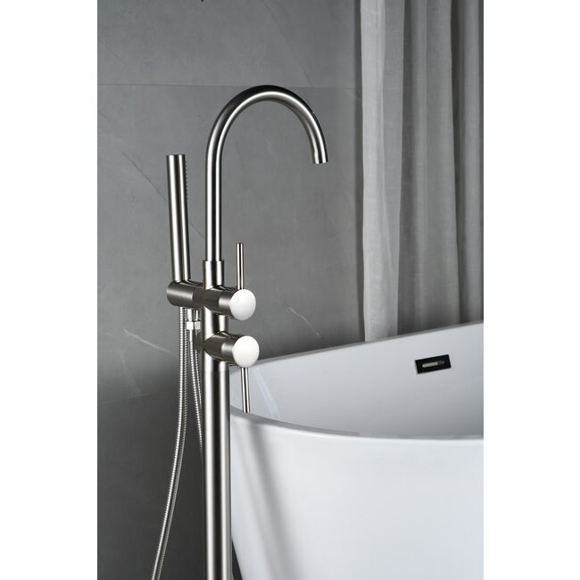 Vrijstaande badmengkraan – inclusief handdouche – brushed steel