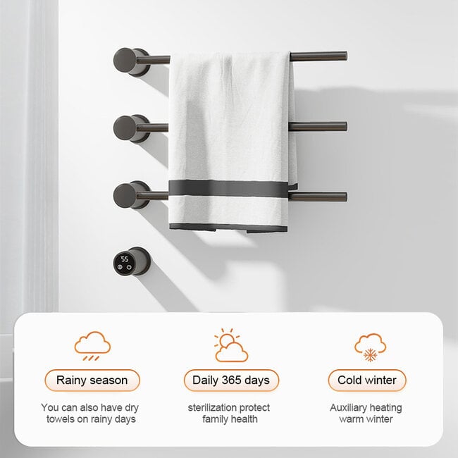 Elektrische handdoek radiator zwart met thermostaat L-SR0003-B