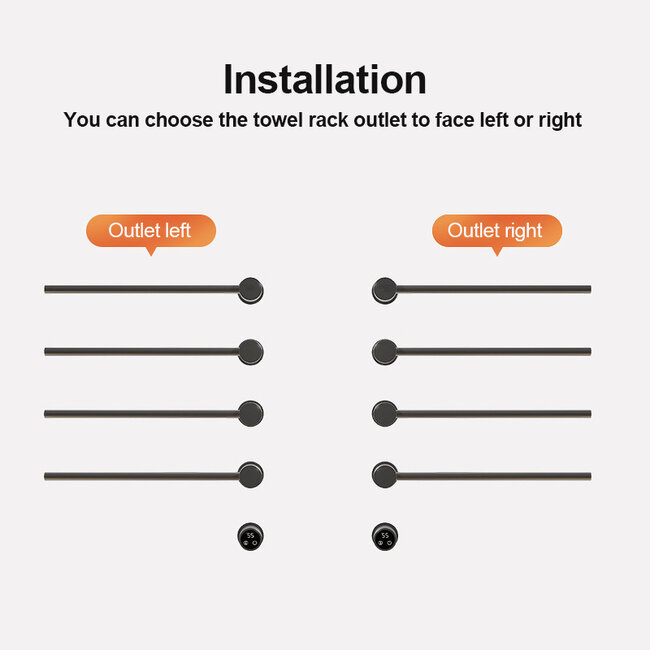 Elektrische handdoek radiator zwart met thermostaat L-SR0005-B