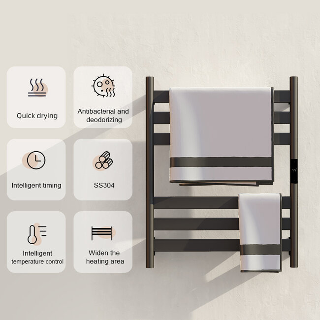 Elektrische handdoek radiator zwart met thermostaat