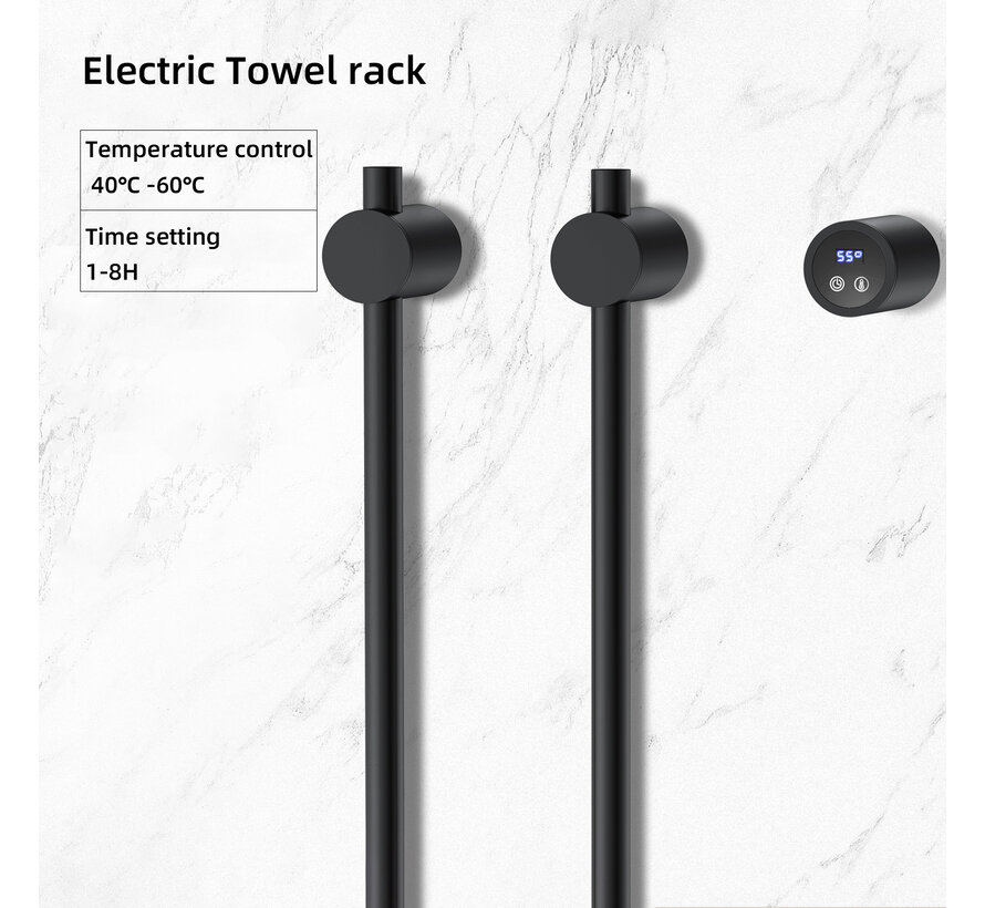 Elektrische handdoek radiator zwart met thermostaat L-SR0200-B