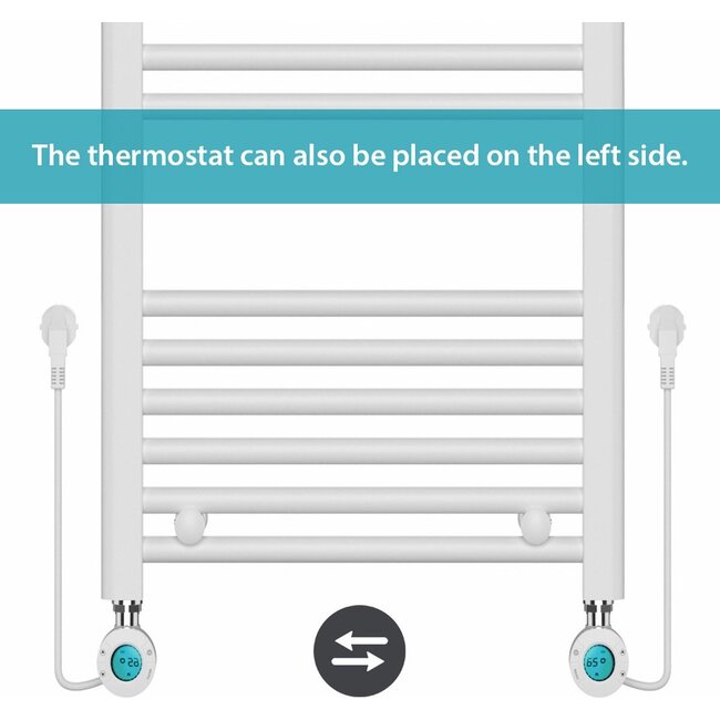 Handdoekradiator Elektrisch met Digitale Thermostaat - Radiator Badkamer - 800 × 500 mm - Mat wit - 300 Watt
