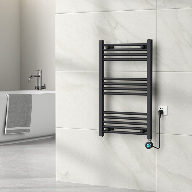 Handdoekradiator Elektrisch met Digitale Thermostaat - Radiator Badkamer - 800 × 500 mm - Mat zwart - 300 Watt