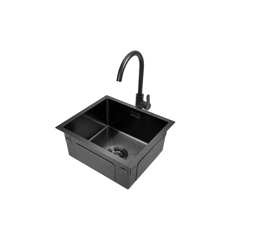 Nurion Spoelbak Black Metal 45 x 40 – Spoelbak Keuken - Spoelbakken Keuken – Wasbak Keuken - zonder Kraangat RVS