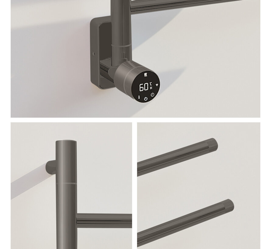 Elektrische handdoek radiator gun metal look met thermostaat