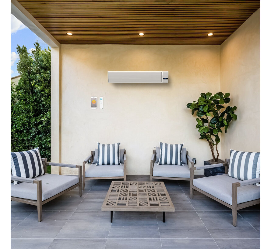 Infrarood terrasverwarmer Whitewarm heater met afstandsbediening 1800 - 2400Watt