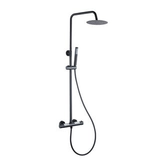 Nurion Opbouw regendouche 20 cm hoofddouche thermostatisch mat zwart