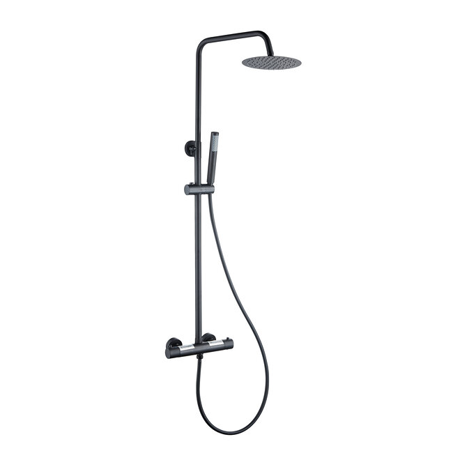 Opbouw regendouche 20 cm hoofddouche thermostatisch mat zwart