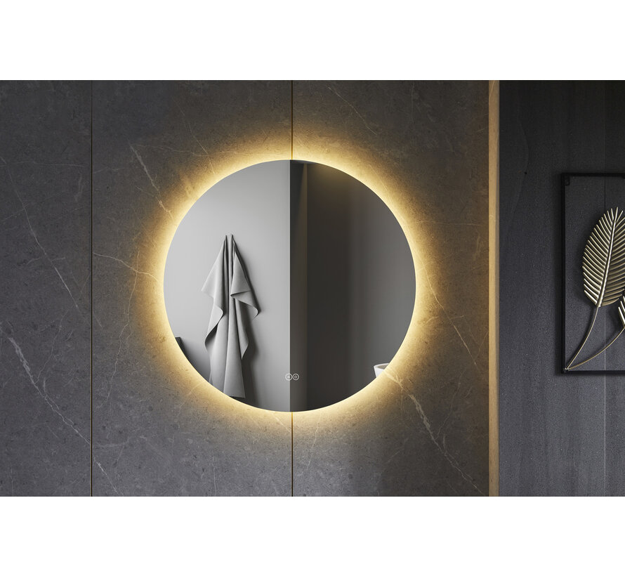 2ekans | Spiegel rond 120 cm frameloos, rondom led verlichting en anti-condens