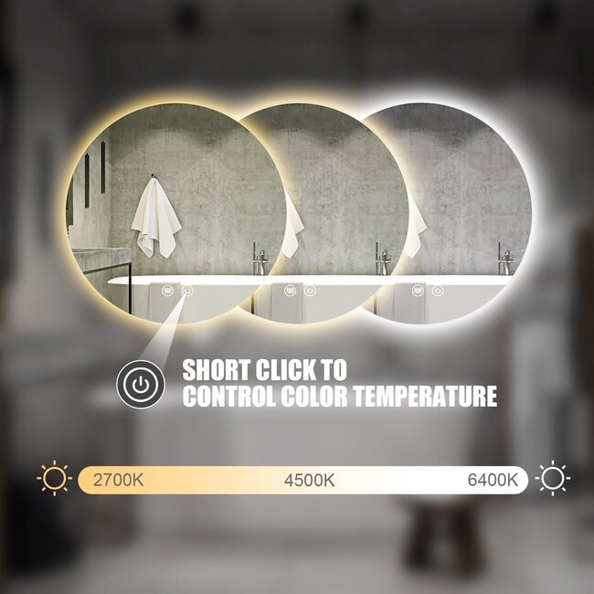 Spiegel rond 60 cm frameloos, rondom led verlichting en anti condens