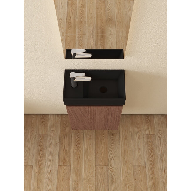 Nurion Toiletmeubel Jule - mat zwarte basin en dinker houten kast - 41 x 22,5 x 65 cm