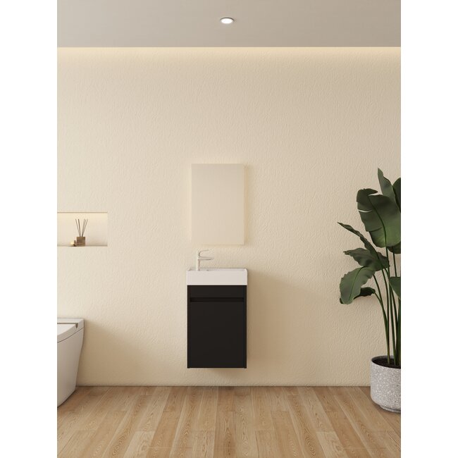 Nurion Toiletmeubel Tess - glanzend witte basin en zwart houten kast - 41 x 22,5 x 65 cm