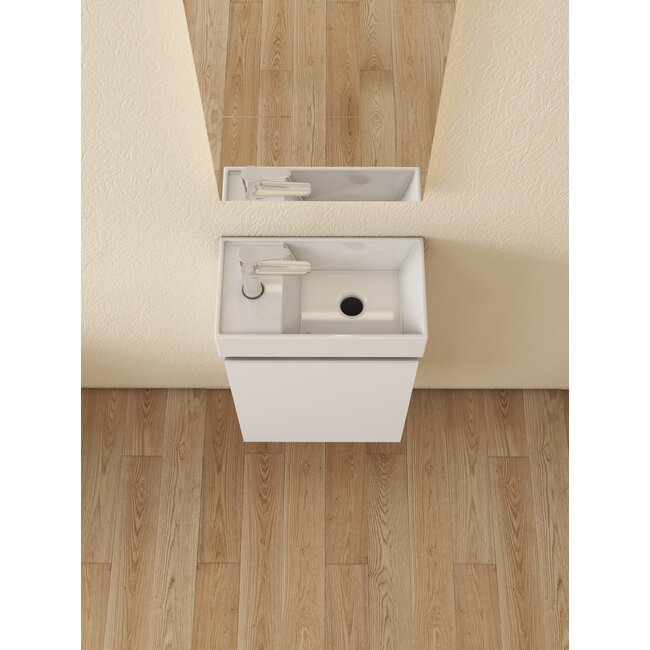 Nurion Toiletmeubel Lotte - glanzend witte basin en wit houten kast - 41 x 22,5 x 65 cm